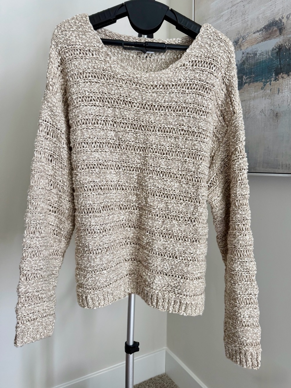 Bluivy Cream Open-Knit Scoop Neck Sweater